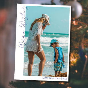 Minimale Blauwe Warme Wensen Twee Strand Familie F Feestdagenkaart