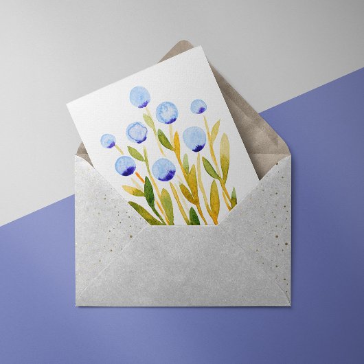 Minimale blauwe waterverf bloemen Kaart