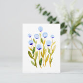 Minimale blauwe waterverf bloemen Kaart (Staand voorkant)