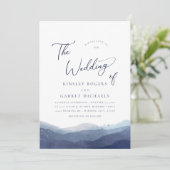Minimale blauwe Waterverf bruiloft Kaart (Staand voorkant)