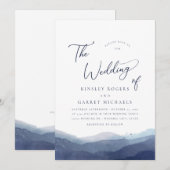 Minimale blauwe Waterverf bruiloft Kaart (Voorkant / Achterkant)