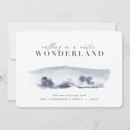 Minimale blauwe waterverf kerstmis feestdagenkaart (Voorkant)