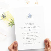 Minimale blauwe Waterverf Thistle Wedding Kaart
