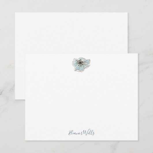 Minimale blauwe Waterverf ventilator op maat Notitiekaartje (Voorkant / Achterkant)