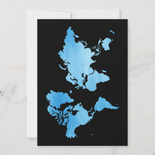 Minimale Blauwe Wereldkaart Aquarel Kunst Feestdagenkaart