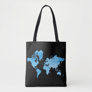 Minimale Blauwe Wereldkaart Aquarel Kunst Tote Bag