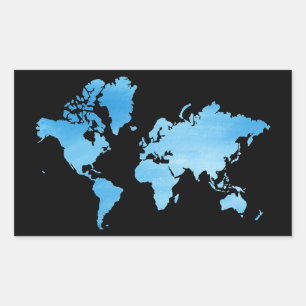 Minimale Blauwe Wereldkaart Watercolor Kunst Rechthoekige Sticker
