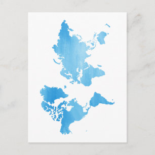 Minimale Blauwe Wereldkaart Waterverf Kunst Feestdagenkaart