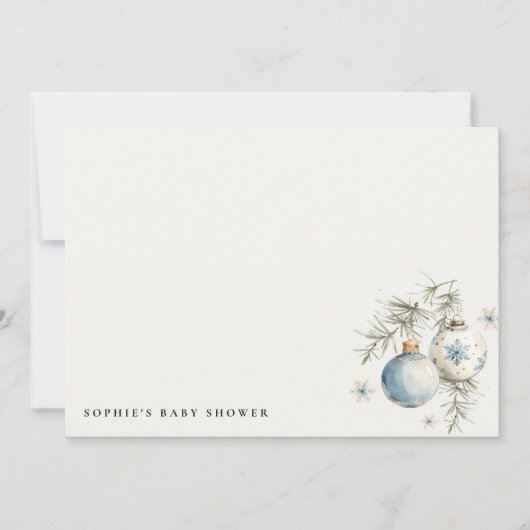 Minimale Blauwe Winter Kerst Jongens Baby Shower Notitiekaartje (Voorkant)