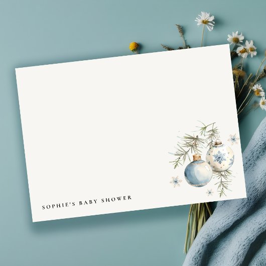 Minimale Blauwe Winter Kerst Jongens Baby Shower Notitiekaartje