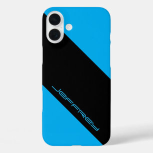 Minimale blauwe/zwarte streep persoonlijke naam iPhone 16 plus hoesje
