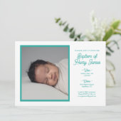 Minimale Blauwgroen Baptisme-uitnodiging met foto Save The Date (Staand voorkant)