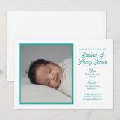 Minimale Blauwgroen Baptisme-uitnodiging met foto Save The Date (Voorkant / Achterkant)