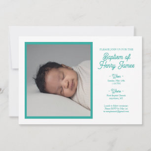 Minimale Blauwgroen Baptisme-uitnodiging met foto Save The Date