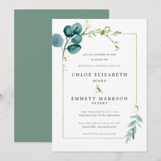 Minimale Blauwgroen blauwe botanische gouden bruil Kaart (Voorkant / Achterkant)