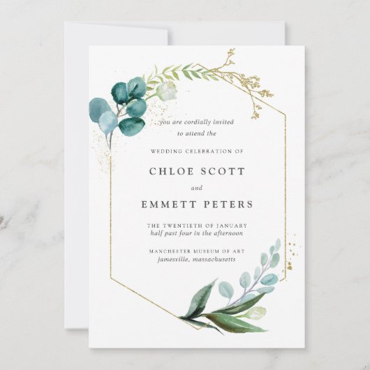 Minimale Blauwgroen blauwe gouden botanische bruil Kaart (Voorkant)
