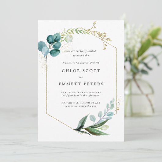 Minimale Blauwgroen blauwe gouden botanische bruil Kaart (Staand voorkant)