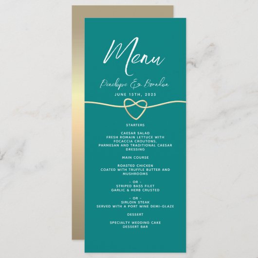 Minimale Blauwgroen bruiloft Menu (Voorkant / Achterkant)