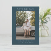 Minimale Blauwgroen, eenvoudige elegante foto van  Save The Date (Staand voorkant)