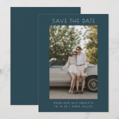 Minimale Blauwgroen, eenvoudige elegante foto van  Save The Date (Voorkant / Achterkant)
