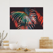 Minimale Blauwgroen en Corale Tropische Palmblader Poster (Keuken)
