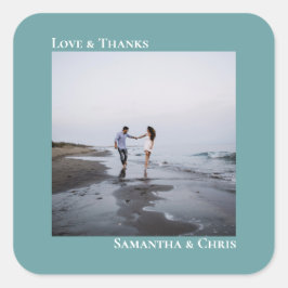 Minimale Blauwgroen foto's en Bedankt bruiloft Vierkante Sticker