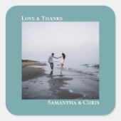 Minimale Blauwgroen foto's en Bedankt bruiloft Vierkante Sticker (Voorkant)