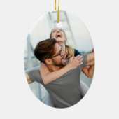 Minimale Blauwgroen Fototekst Opslaan Datum Keramisch Ornament (Achterkant)