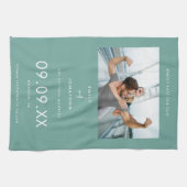 Minimale Blauwgroen Fototekst Opslaan Datum Theedoek (Horizontaal)