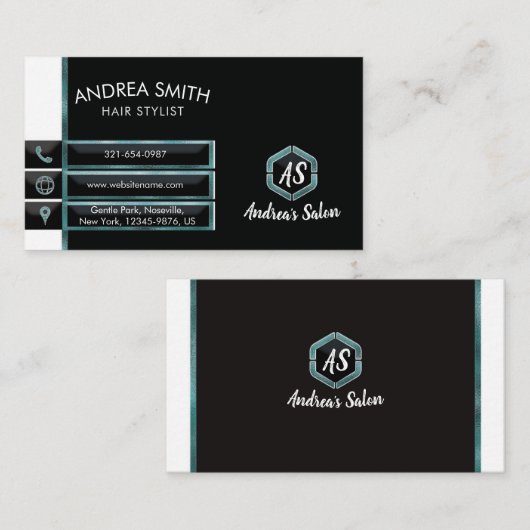 Minimale Blauwgroen Glitter Folie Professional Mod Visitekaartje (Voorkant / Achterkant)