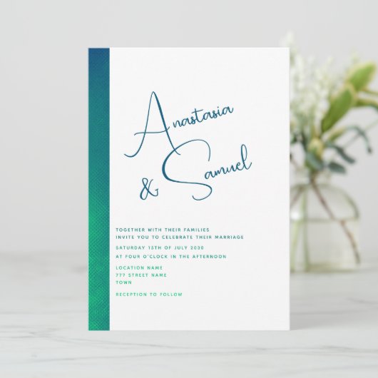 Minimale Blauwgroen Green Modern huwelijksuitnodig Kaart (Staand voorkant)