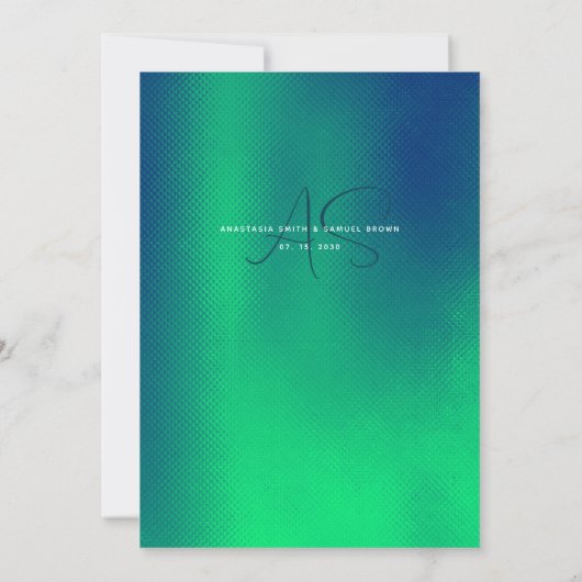 Minimale Blauwgroen Green Modern huwelijksuitnodig Kaart (Achterkant)