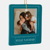 Minimale Blauwgroen kerstfoto van Feliz Navidad Keramisch Ornament (Rechts)