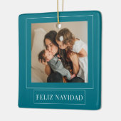 Minimale Blauwgroen kerstfoto van Feliz Navidad Keramisch Ornament (Links)