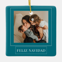 Minimale Blauwgroen kerstfoto van Feliz Navidad Keramisch Ornament