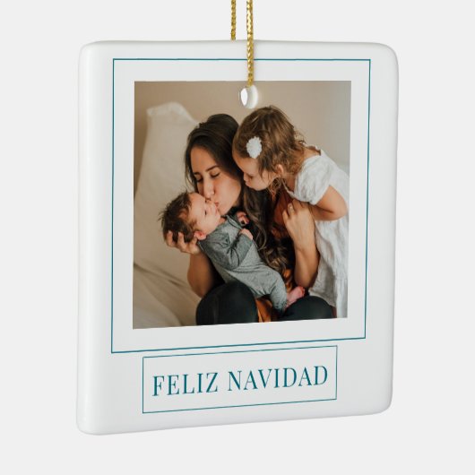 Minimale Blauwgroen kerstfoto van Feliz Navidad Keramisch Ornament (Rechts)