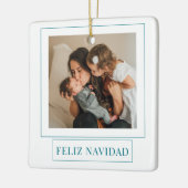 Minimale Blauwgroen kerstfoto van Feliz Navidad Keramisch Ornament (Links)