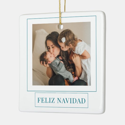 Minimale Blauwgroen kerstfoto van Feliz Navidad Keramisch Ornament (Links)