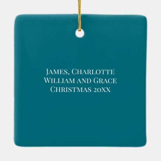 Minimale Blauwgroen kerstfoto van Feliz Navidad Keramisch Ornament (Achterkant)