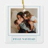 Minimale Blauwgroen kerstfoto van Feliz Navidad Keramisch Ornament (Voorkant)