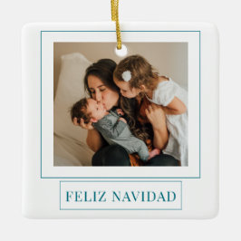 Minimale Blauwgroen kerstfoto van Feliz Navidad Keramisch Ornament
