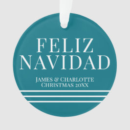 Minimale Blauwgroen kerstfoto van Feliz Navidad Ornament