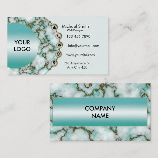Minimale Blauwgroen marmer Gold Glitter Profession Visitekaartje (Voorkant / Achterkant)