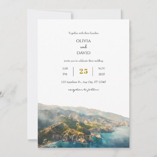 Minimale Blauwgroen Ocean Coastal Mountain Beach b Kaart (Voorkant)