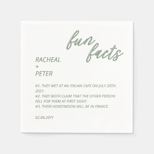 Minimale Blauwgroen Typografie Chic Fun Facts Wedd Servet (Voorkant)