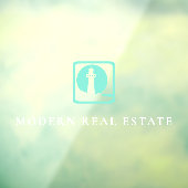 Minimale Blauwgroen vuurtoren — Kustgrond Raamsticker (Vel 3)