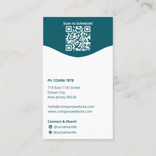 Minimale Blauwgroen witte Initialen Portret Persoo Visitekaartje (Achterkant)