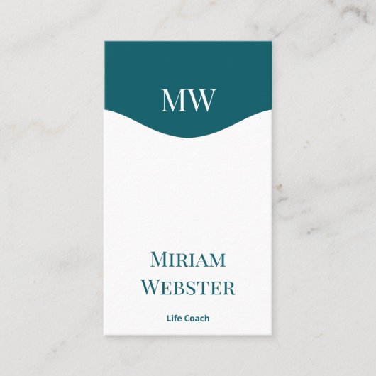 Minimale Blauwgroen witte Initialen Portret Persoo Visitekaartje (Voorkant)