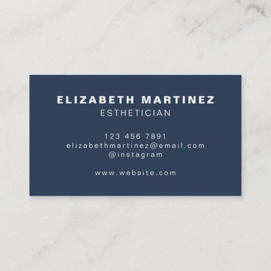 Minimale blauwmatige, professionele marineblauw visitekaartje (Achterkant)