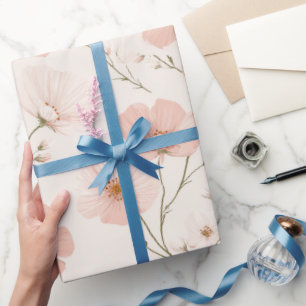 Minimale Bleek Roze Bloem Witte Bloemmotief Cadeaupapier